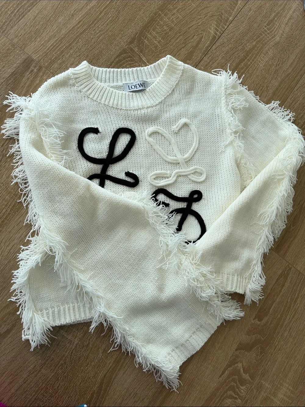 Loewe Ivory Knit Sweater with Black & Ivory Rope Logo Accents - Picture 3 of 3